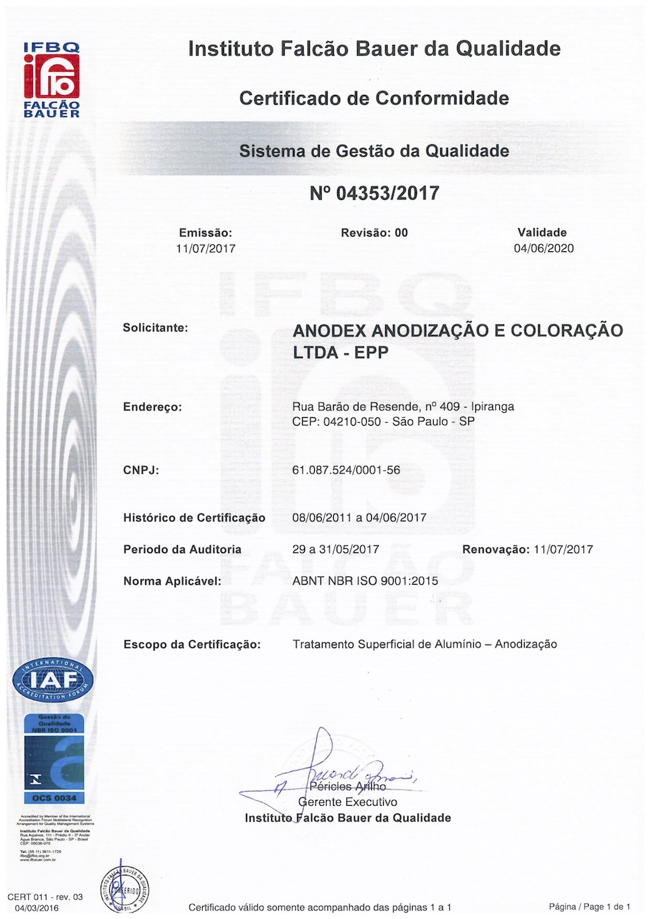 Anodização Certificada ISO 9000